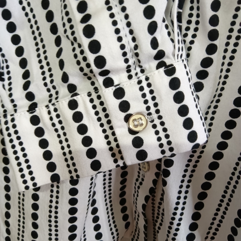 🦋 7th Avenue NY & Co Button Down Shirt White Black Dots XL - Picture 3 of 8